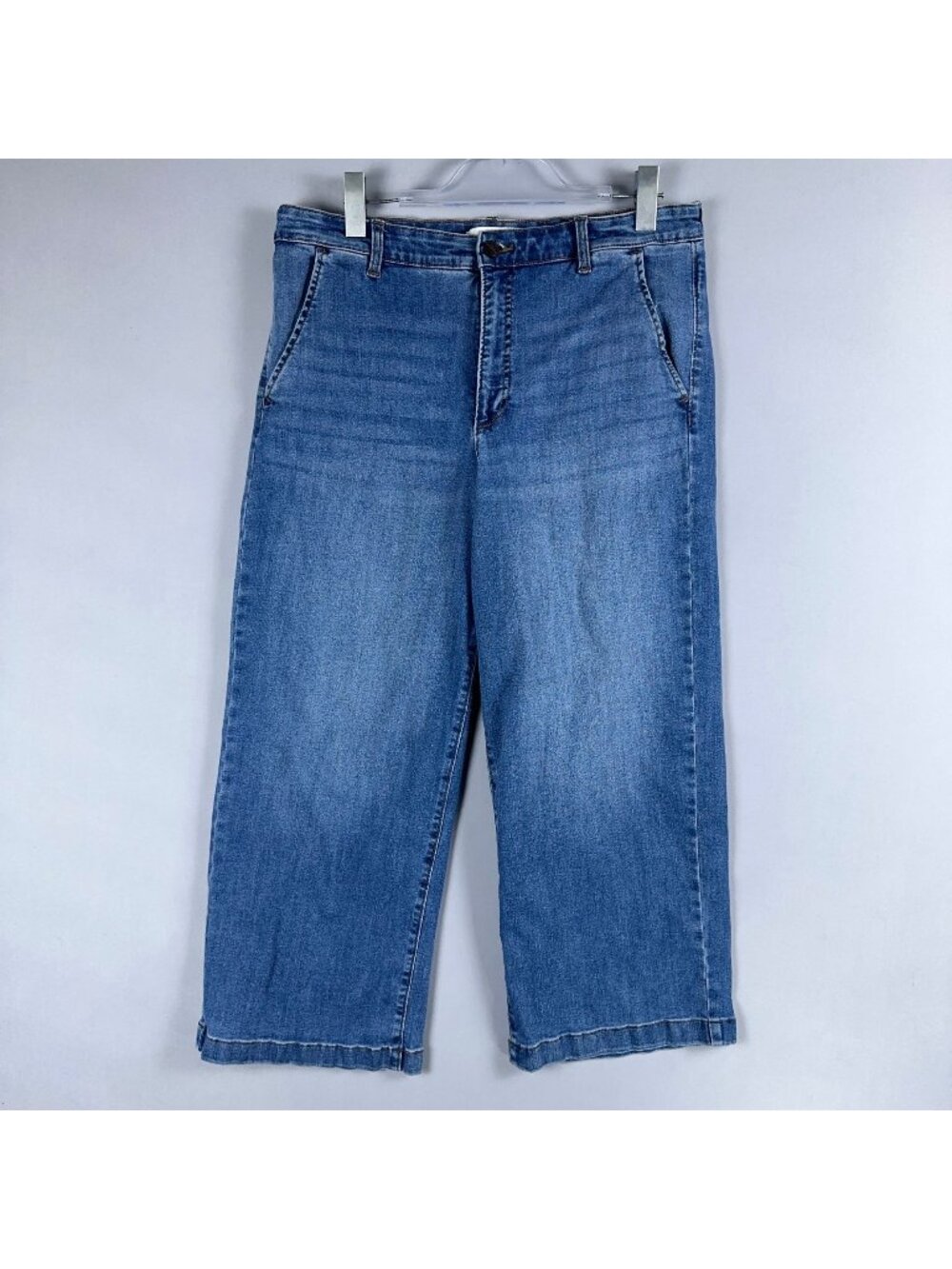 Ella Moss Jeans Size 14 Wide Leg Cropped Mid-Rise Blue Medium Wash Stretch